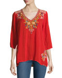 Mary Ann V-Neck Embroidered Blouse