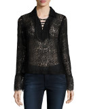 Challie Lace-Up Suede-Trim Top