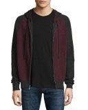 Cashmere-Cotton Colorblock Front-Zip Hoodie, Claret/Derby Gray