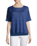 Short-Sleeve Delave Linen Top, Plus Size