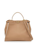 Peekaboo Large Satchel Bag, Beige Multi