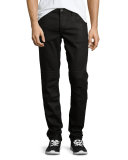 Coated Five-Pocket Moto Jeans, Black