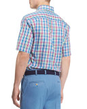 Plaid Short-Sleeve Woven Shirt, Blue