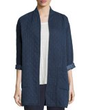 Jacquard Denim Long Jacket, Indigo
