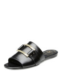 Square-Buckle Flat Slide Sandal, Black