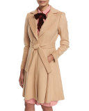 Nikita Belted Fox-Collar Dress Coat, Camel