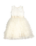 Sleeveless Sequin Tiered Dress, Ivory, Size 2-14
