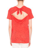 Splatter-Print Tie-Back Tee, Coral