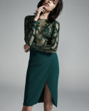 Beaded Long-Sleeve Sheath Dress, Emerald