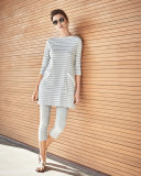 Striped Interlock Tunic, Gray/White