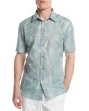 Large Paisley Short-Sleeve Sport Shirt, Green