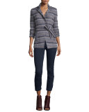 Pamona Surplice Tweed Jacket, Ivory/Navy