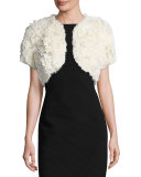 Rosette Patchwork Rabbit Fur Bolero, Ivory