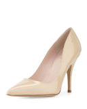 licorice patent leather point-toe pump, powder