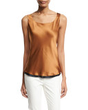 Reversible Silk Charmeuse Tank, Brown/Blue
