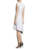 Asymmetric-Hem Sleeveless Scoop-Neck Dress, White