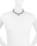Convertible Leather Wrap Bracelet/Choker with Pearl Charm, Taupe