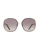 Nerine Oversized Sunglasses with Leather, Gold/Black