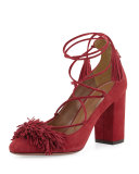 Wild Thing Fringe Block-Heel Pump, Pomegranate