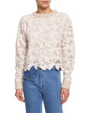 Floral Mesh Pullover Sweater, Powder