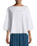 Bolarin 3/4-Sleeve Stretch-Poplin Top, White