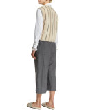 Sewn-In Striped Mink Fur Vest, Vanilla