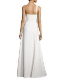One-Shoulder Crepe A-Line Gown, Ivory