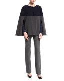One-Button Colorblock Cape, Blue/Gray