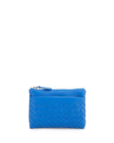 Zip-Top Intrecciato Key Pouch w/ Outside Pocket, Cobalt