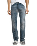 Barracuda Distressed Dirty-Wash Denim Jeans, Blue