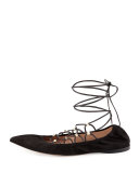 Rockstud Lace-Up Ballerina Flat, Nero