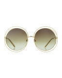 Carlina Metal Oversize Sunglasses, Golden/Green