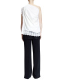 Lace-Trim Skirt Pants, Black
