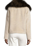 Fur-Trim Colorblock Coat, Beige