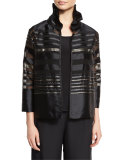 Striped Organza Bracelet-Sleeve Jacket, Multi/Black