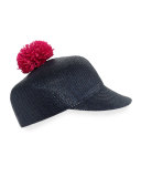 Quinn Lacquered Pompom Cap, Navy
