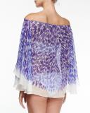 Panama Brushstroke-Print Silk Chiffon Coverup, Cobalt