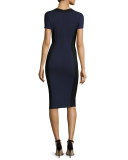Luxe Sculpture Knit Short-Sleeve Dress, Navy/Caviar