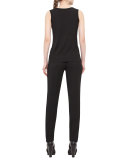 Pleated-Front Tapered Pants, Black