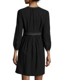 Rachel Long-Sleeve Topstitched Wool Dress