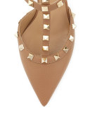 Rockstud Leather Mid-Heel Slingback, Alpaca
