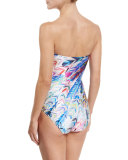 Les Plumes Printed Bandeau One-Piece Swimsuit