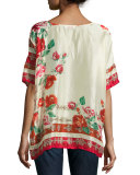 Secret Garden Floral Silk Georgette Top, Red Pattern, Plus Size
