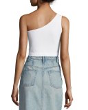One-Shoulder Cropped Stretch-Knit Bra Top, Optic White