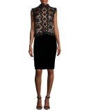 Sleeveless Boxy Lace Top, Black/Nude