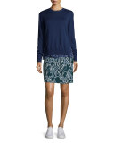 Bunny-Print Combo Jacquard Skirt, Deep Forest