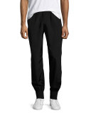 Rayon Faille Pull-On Track Pants, Black