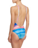 Landscape Printed Low-Back One-Piece Swimsuit