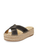 Leather Crisscross Espadrille Slide Sandal, Black (Nero)