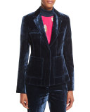 Tailored Velvet Blazer, Sapphire